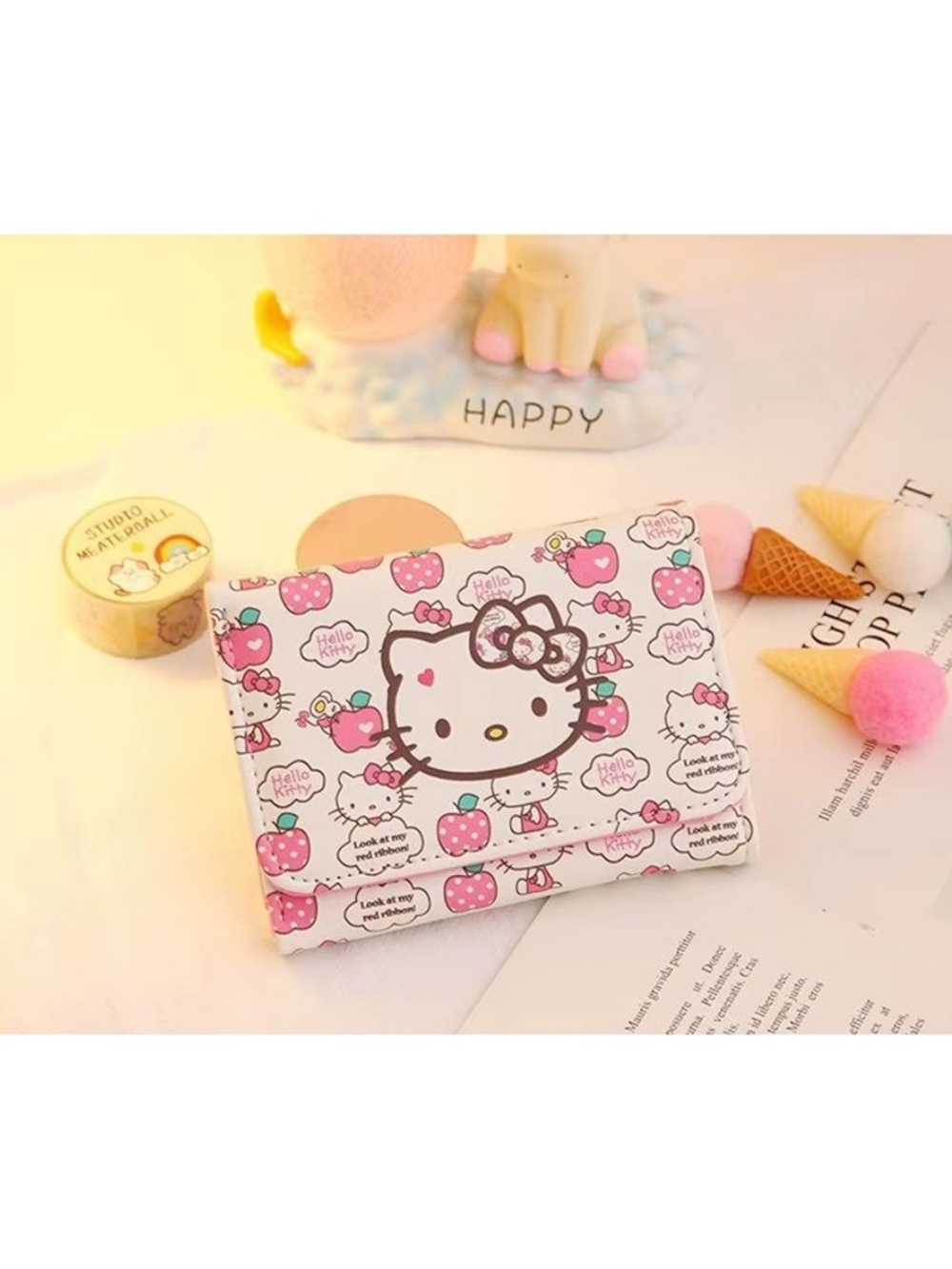 Hello Kitty Strawberry Trifold Wallet Pink Slim Compact Small Purse Girls Women
